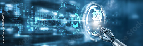 Φωτογραφία Touching the hand of robot quantum computing, advanced technology, superposition, quantum algorithms, futuristic innovation and digital interface