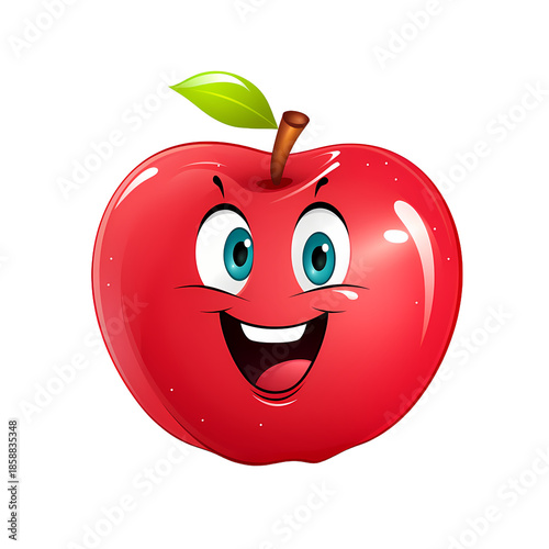 Cheerful apple emoticon on white background
