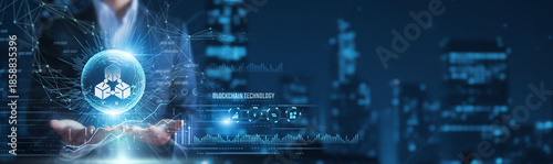 Photos Businessman hands holding blockchain technology network and encrypted data, dece
