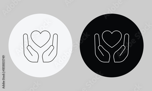 Heart in Hands Care Icon, Minimalist Line Art Vector for Charity, Healthcare Support, Wellness Protection, Love, and Medical Assistance Awareness Symbol