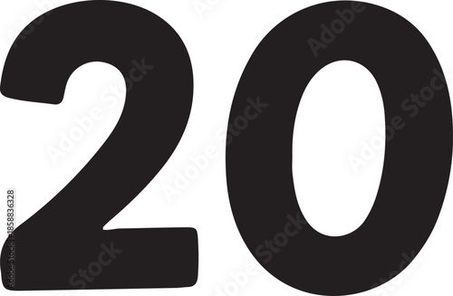 Bold black number twenty prominently displayed on a white background