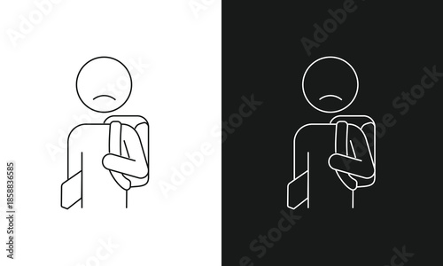 Sad Student with Backpack Icon, Minimalist Line Art Vector for School Bullying, Academic Stress, Loneliness, and Educational Mental Health Awareness Symbol