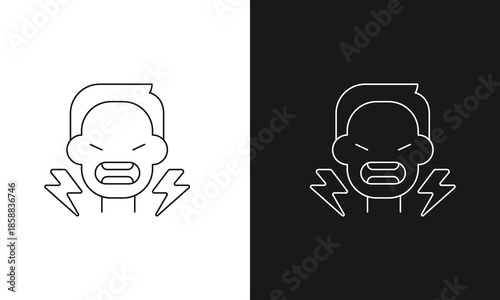 Angry Face and Aggressive Shouting Icon, Minimalist Line Art Vector for Stress, Mental Health, Verbal Rage, and Emotional Outburst Awareness Symbol