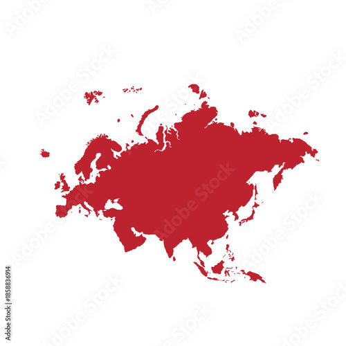 Map of Eurasia, sign silhouette. World Map Globe. Vector Illustration isolated on white background. Europe and Asia continent.