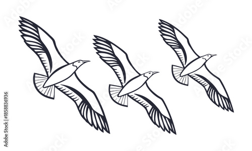 Flying Eagle Line Art Vector Illustration, easily editable. 