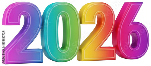2026 numbers with rainbow gradient and 3d effect
