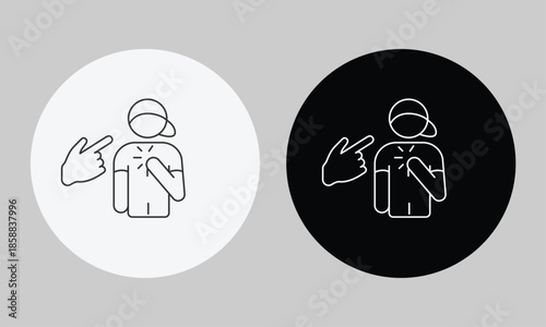 Blame and Accusation Line Icon – Minimalist Vector Symbol of Pointing Finger at Person for Conflict, Responsibility, Bullying, and Victimization Awareness
