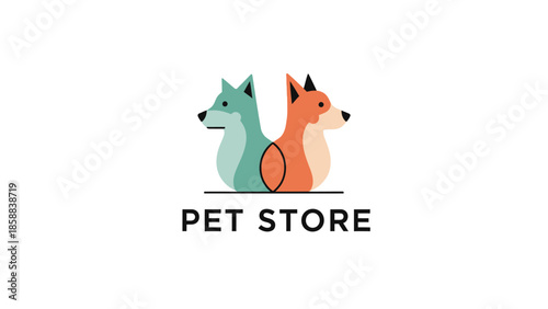 Pet store logo design with cartoon foxes.