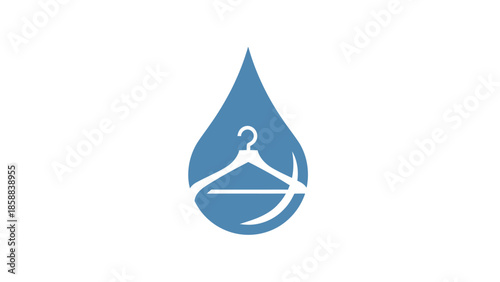 Blue drop logo with clothes hanger inside, symbolizing dry cleaning or laundry service.