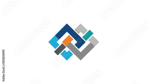 Abstract logo design with interconnected geometric shapes on a white background.