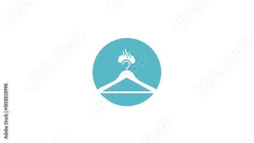 Simple volcano icon with smoke on blue background.