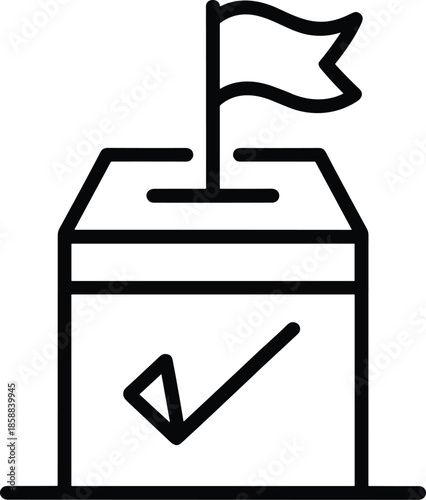 Title: A simple line of a voting booth with a flag on and a check mark inside