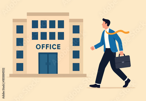 Employee come to office, engagement or career opportunity, recruitment candidate or job routine, startup or entrepreneur, employment concept, businessman come to office building to interview or work