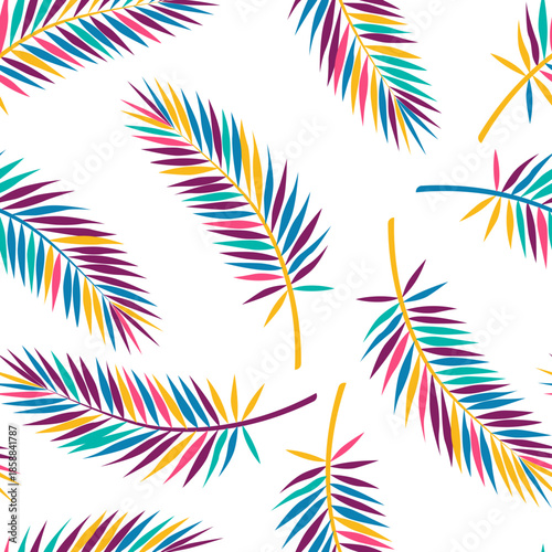 Hawaiian palm leaf jungle pattern vector design. Vibrant foliage feather mode...
