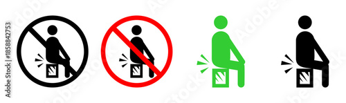 Do Not Sit on Box: Handling and Safety Symbols

Prohibited Sitting Position: Fragile Content Warning Icons | Sitting Restriction Pictograms for Packages and Crates