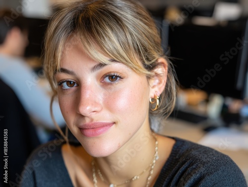 Approachable Young Professional Woman in Modern Office Setting