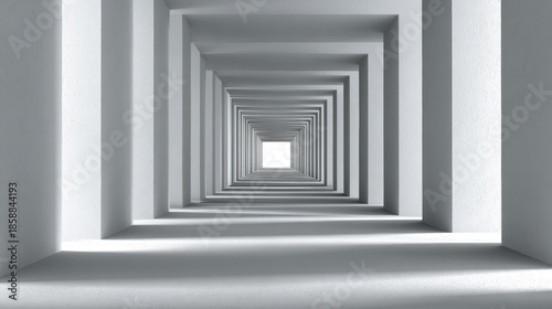 Infinite Perspective: Abstract Geometric Tunnel with Modern Symmetrical Architecture