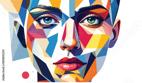 Abstract surreal face illustration formed by colorful geometric shapes, creative design