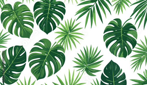 Seamless tropical pattern with palm leaves and summer vibes, botanical background