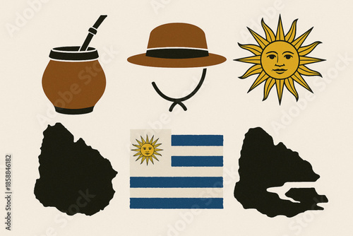 Uruguayan culture vector icons geometric rugged style