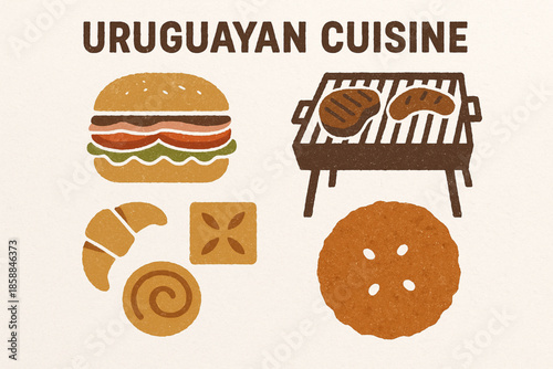 Uruguayan cuisine vector icons rugged flat style