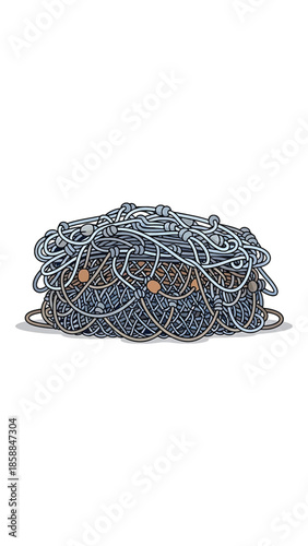 An illustration of a tangled heap of colorful wires and resistors, casting a subtle shadow