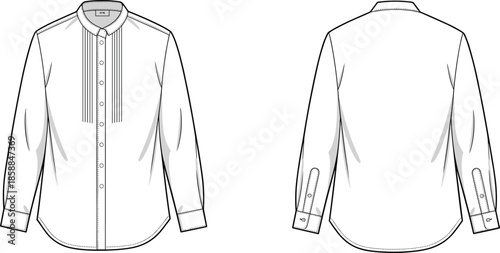 Men formal shirt front back view, long sleeve button up shirt design, classic apparel, fashion CAD drawing, flat vector technical illustration