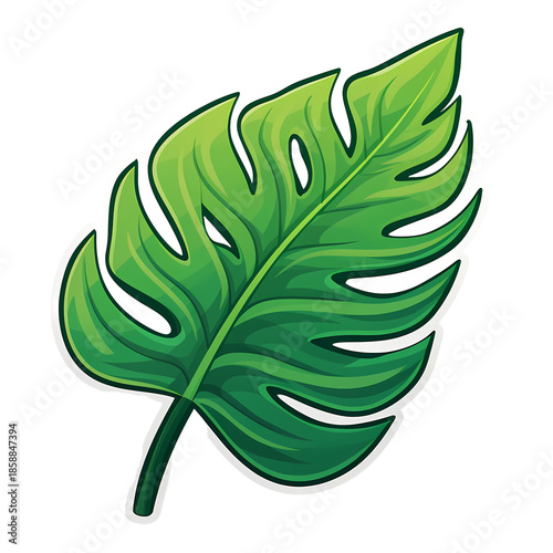Exotic foliage sticker on bright backdrop