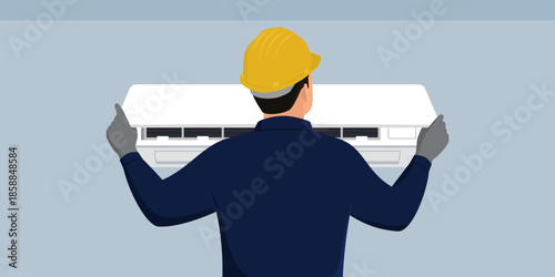 HVAC tecnician repairing a split AC indoor unit