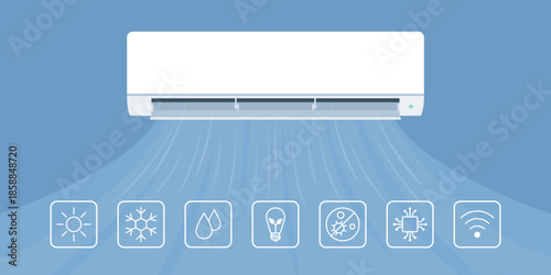Air conditioning AC split system with icons