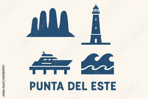 Punta del Este landmark vector icons rugged flat style