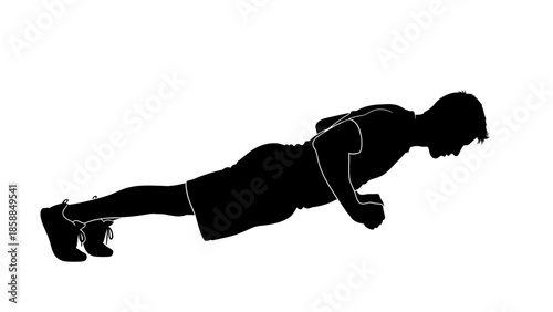 A person performing a push up exercise in a dynamic position