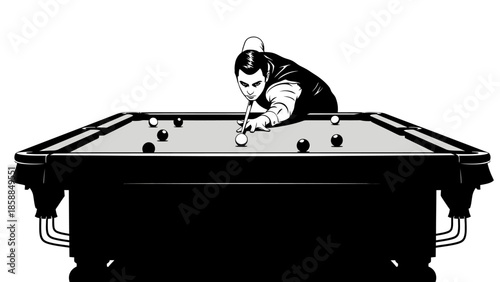Man playing pool on a billiard table with cue stick