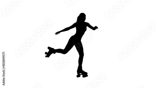 Silhouette of a woman rollerblading on a white background