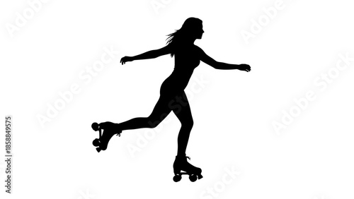 Silhouette of a woman rollerblading on a white background