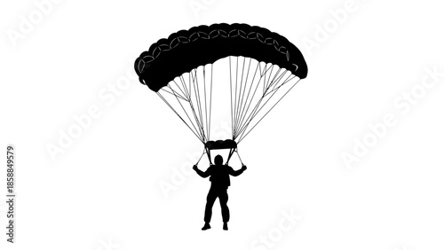 A person skydiving with a parachute in a black silhouette