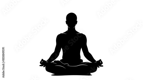 Meditating person in lotus position silhouette