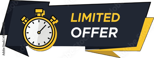 Limited offer banner with stopwatch icon for time-sensitive promotions isolated on transparent background, Vector, illustration