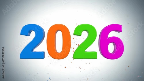 Colorful 2026 New Year Number Animation on Bright Background