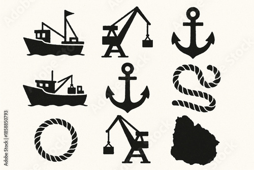 Uruguayan harbor vector icons rugged flat style