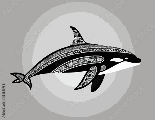orca silhouette in animal ethnic, polynesia tribal illustration