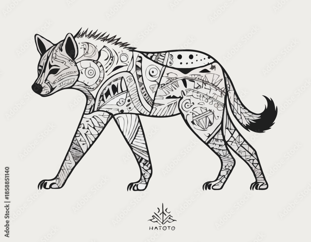 Fototapeta premium hyena in modern tribal tattoo, abstract line art of animals, minimalist contour. Vector