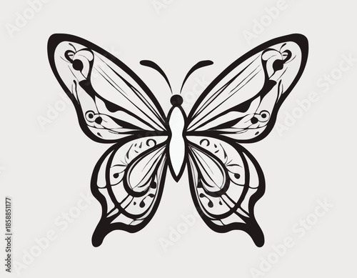 modern tribal tattoo of butterfly, abstract line art, minimalist contour