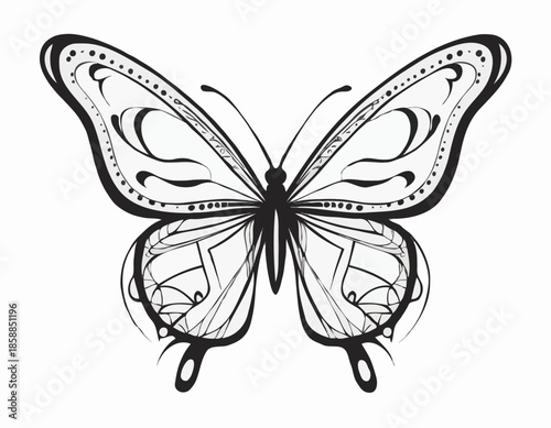 modern tribal tattoo of butterfly, abstract line art, minimalist contour