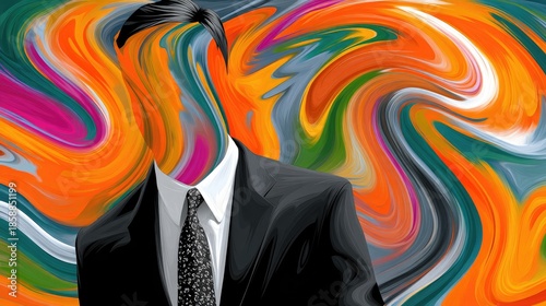 Wallpaper Mural Surreal Abstract Art Featuring Faceless Suit Figure with Colorful Swirl Background Torontodigital.ca