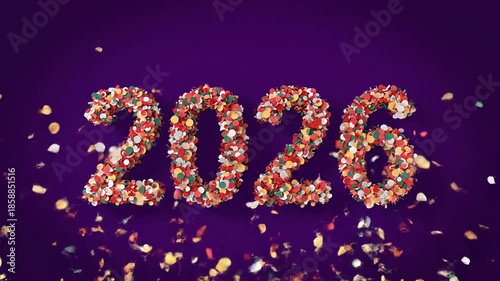 Festive 2026 New Year Number Animation with Falling Confetti