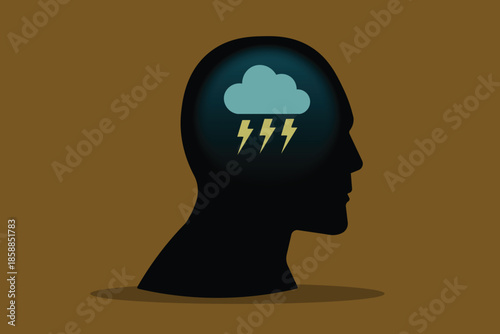 Brainstorming Concept With Lightning Bolts And Cloud Silhouette, Creative Thinking, Idea Generation, Innovation