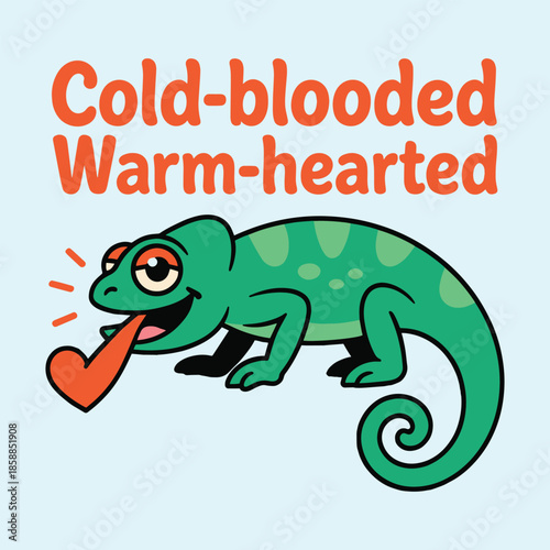 Cold Blooded Warm Hearted Cute Green Chameleon Lizard Heart T Shirt Design