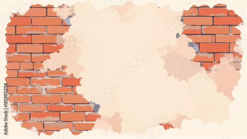 Watercolor brick wall background for creative projects. Brick wall pattern. 