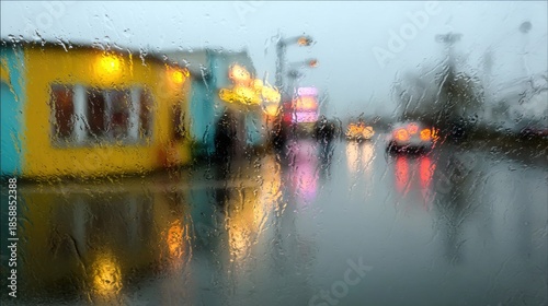 Wallpaper Mural Rain-Soaked Urban Landscape Blurred by Colorful Lights on a Gloomy Evening Torontodigital.ca